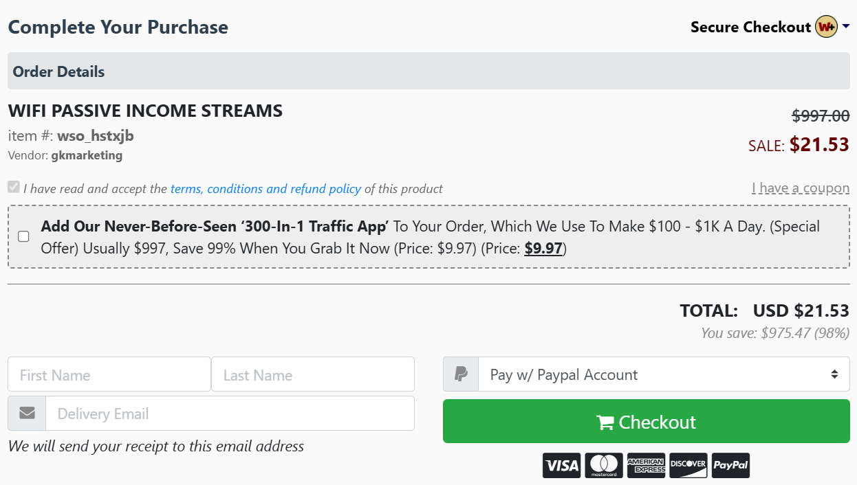 WiFi Passive Income Streams-Checkout-Page